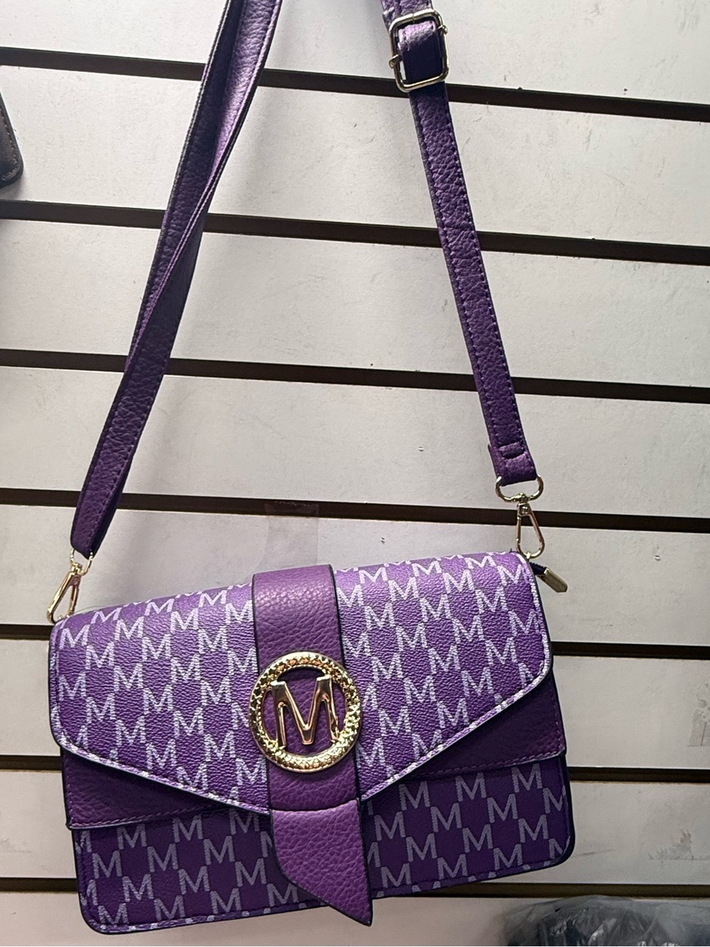 Purple Monogram Crossbody Shoulder Bag with Gold Accent
